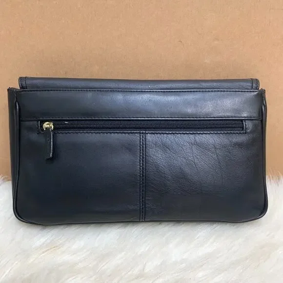 CABIN CREEK Soft Black Leather Vintage Flap Clutch Purse - Picture 4 of 15